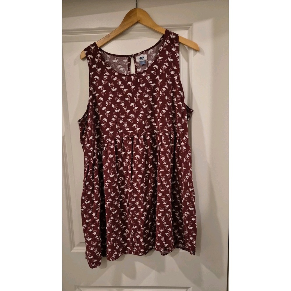 Old Navy XXL Red TTG Tank Top Shirt Tunic Smocked Women's Nature White Birds